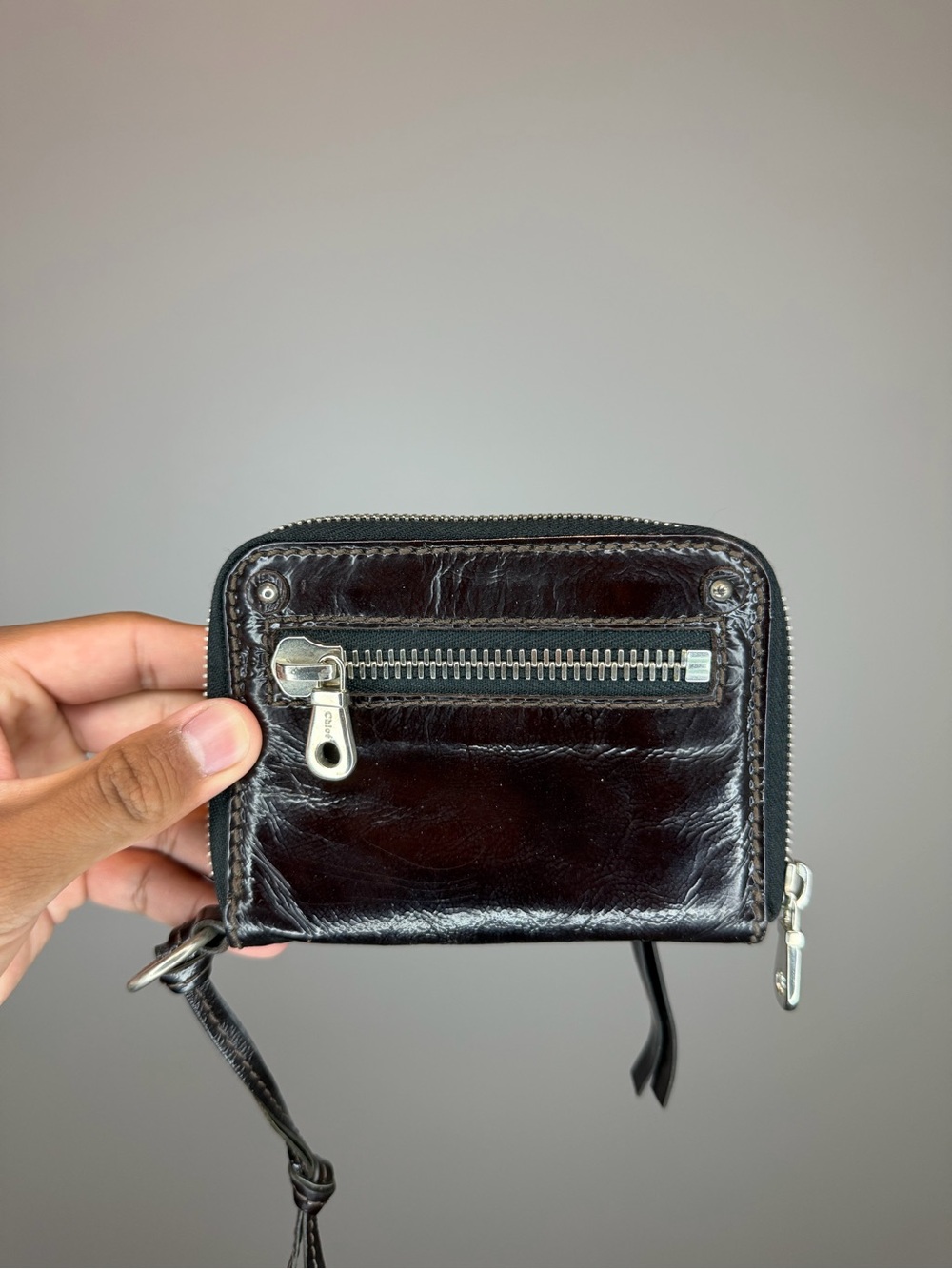 Chloé black patent leather zip-around wallet